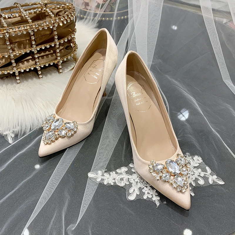 champagne satin pumps