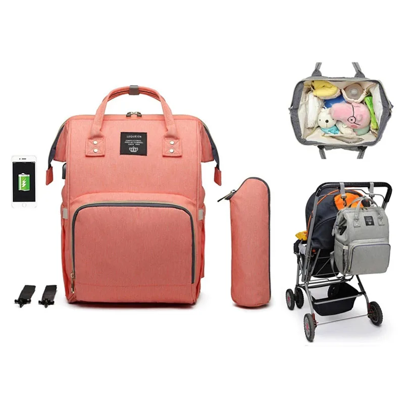 LEQUEEN USB Baby Diaper Bag Mummy Maternity Nappy Bag Mama Travel Backpack Bag Waterproof Baby Nappy Stroller Handbag Baby Care
