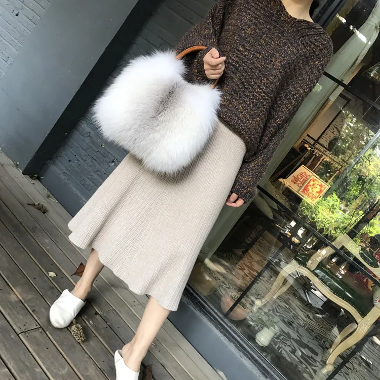 Fox fur big bag new ladies luxury real fox fur bag large size handbag shoulder bag gift diagonal package