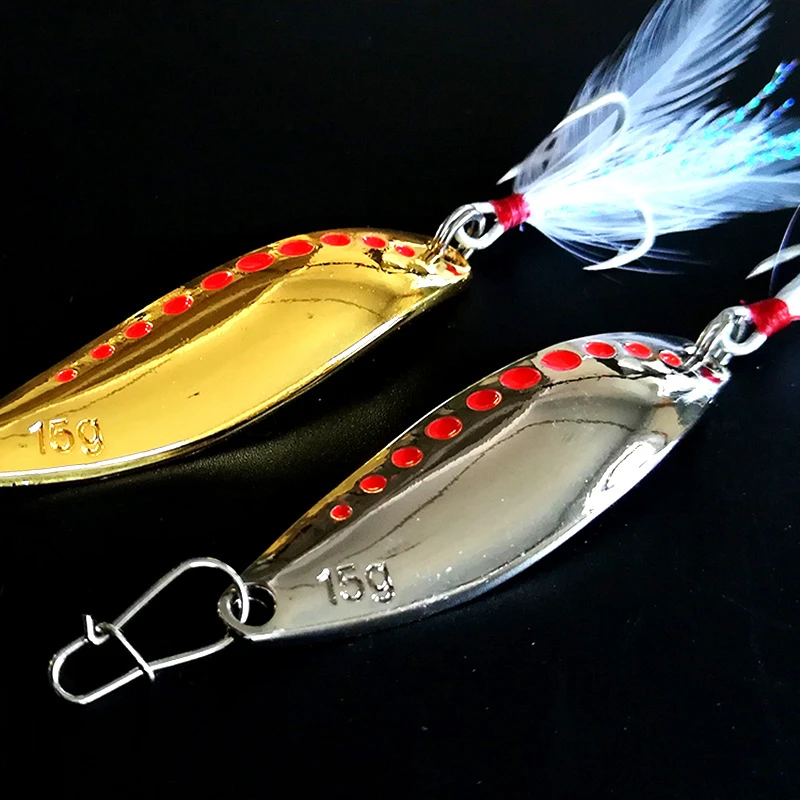 FARGIANT Spoon Fishing Lure Sequins Metal Jig Spinners Fishing Accessories Hard Baits For Trout Pike Peche Feather Tail Hook