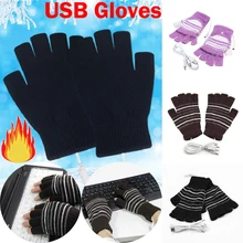Для мужчин и женщин ноутбук USB зимние теплые с подогревом рукавицы полный половина пальцев перчатки