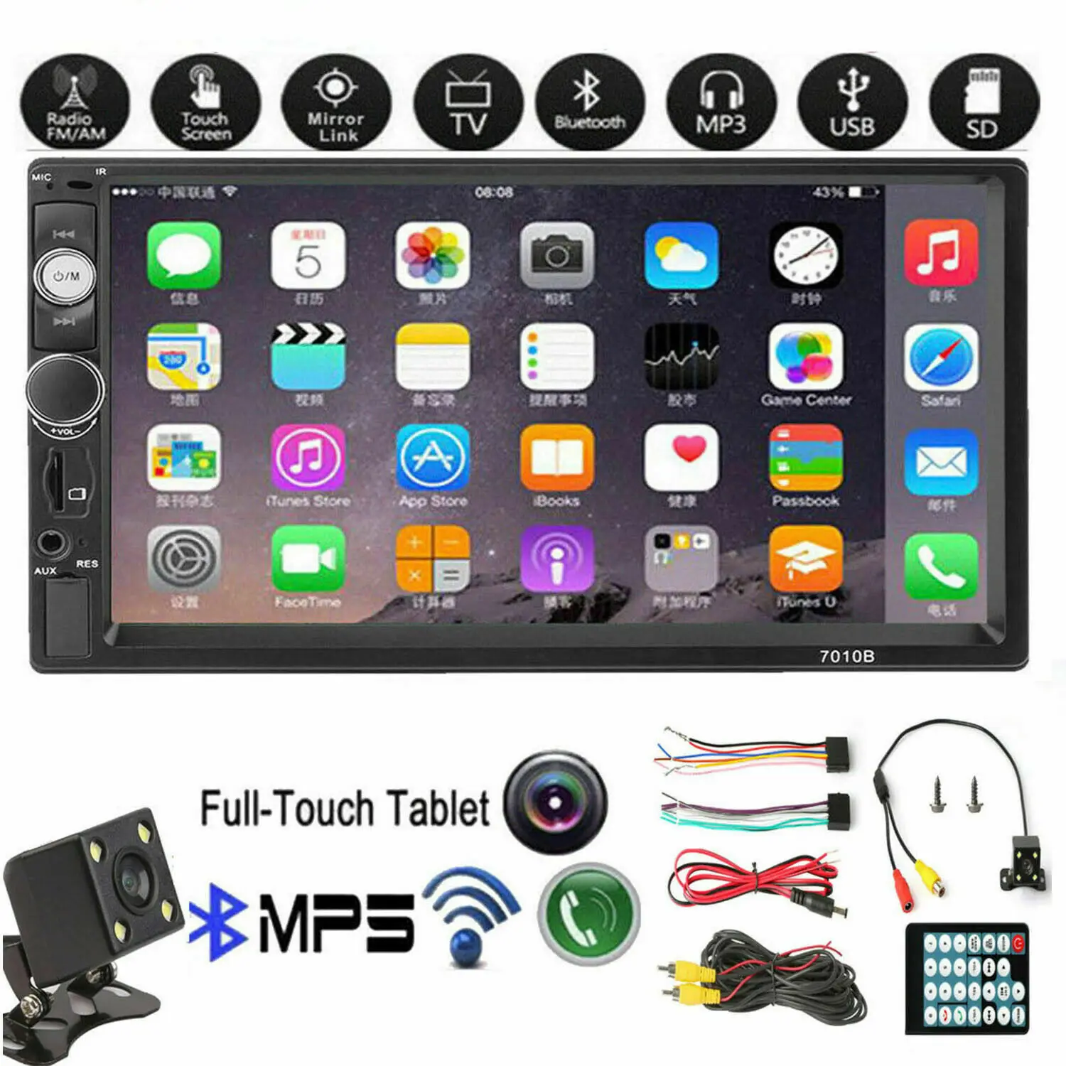 

Universal 2 Din 7 Inch Car Radio Central Multimidia MP5 with Bluetooth AUX FM Parking Sensors Rear View Camera For Toyota Ford