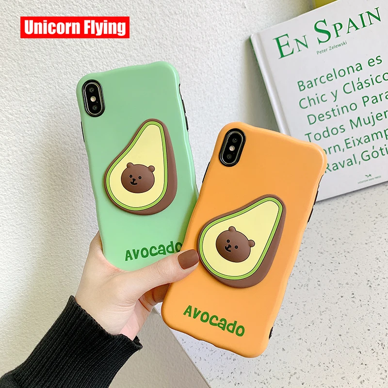 

LinXiang Cartoon Cute Little Bear 3D Avocado Embossment Phone Case Back Cover For iphone 6 6s 7 8 Plus X XS Max XR
