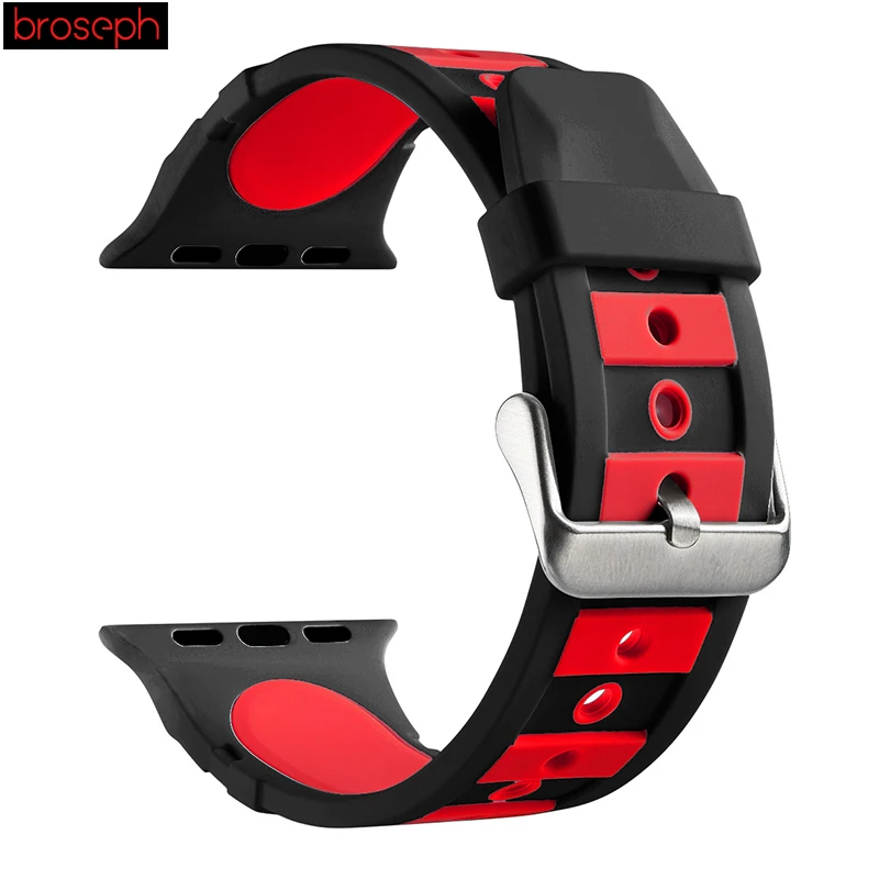 Силиконовый ремешок для iwatch 4 ремешка 44 мм 40 мм для мужчин и женщин браслет для apple watch 1 2 3 38 мм 42 мм ремешки для часов - Цвет ремешка: Black Red