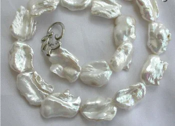 

Hot sale Free Shipping>>>>>stunning big 20mm baroque white keshi reborn freshwater pearl necklace
