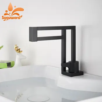

new Artistic basin sink Faucet black color deck mount hot cold mixer tap modern designn