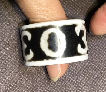 

Rare Magic Tibetan Old Agate 2 eye w Dapeng bird dZi Bead Band Ring Thumb Ring
