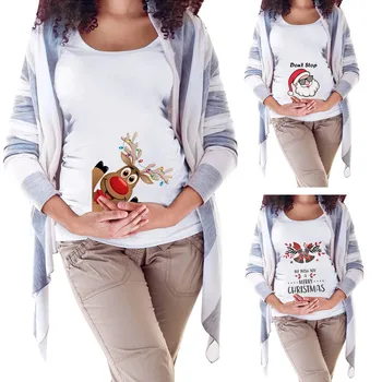 

T Shirts Pregnant Maternity Women O-Neck Short Sleeve Print Christmas T-shirt Female Loose Blouse Tops Tees Outfits Plus Size