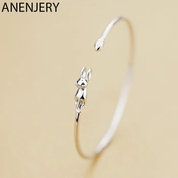 

ANENJERY New Design Simple Cute Cat Open Bangle 925 Sterling Silver Animal Bangle Bracelet Jewelry For Christmas Gift S-B280