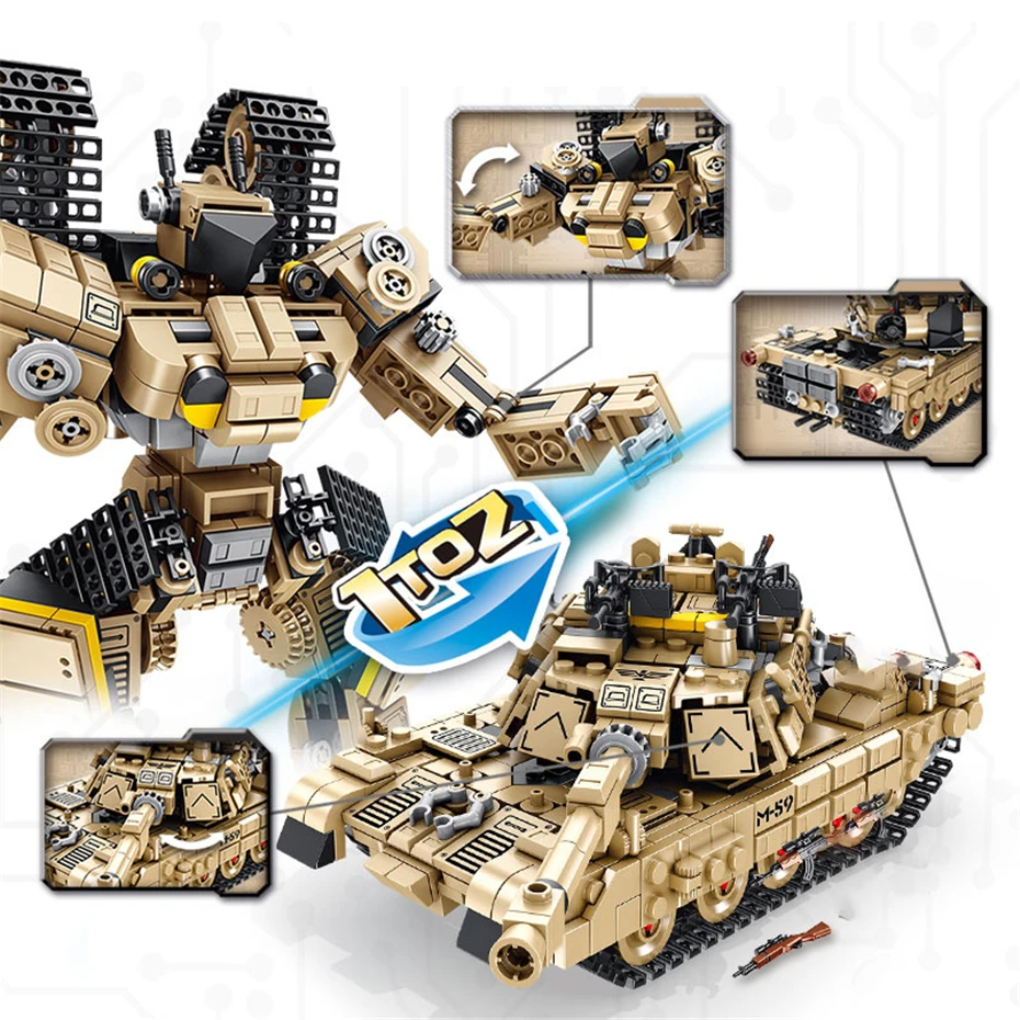 

MEOA 621020 2 IN 1 Deformation Robot And M1A2 Tank Building Blocks Assembly Tank Model Bricks Educational Toys Christmas Gifts