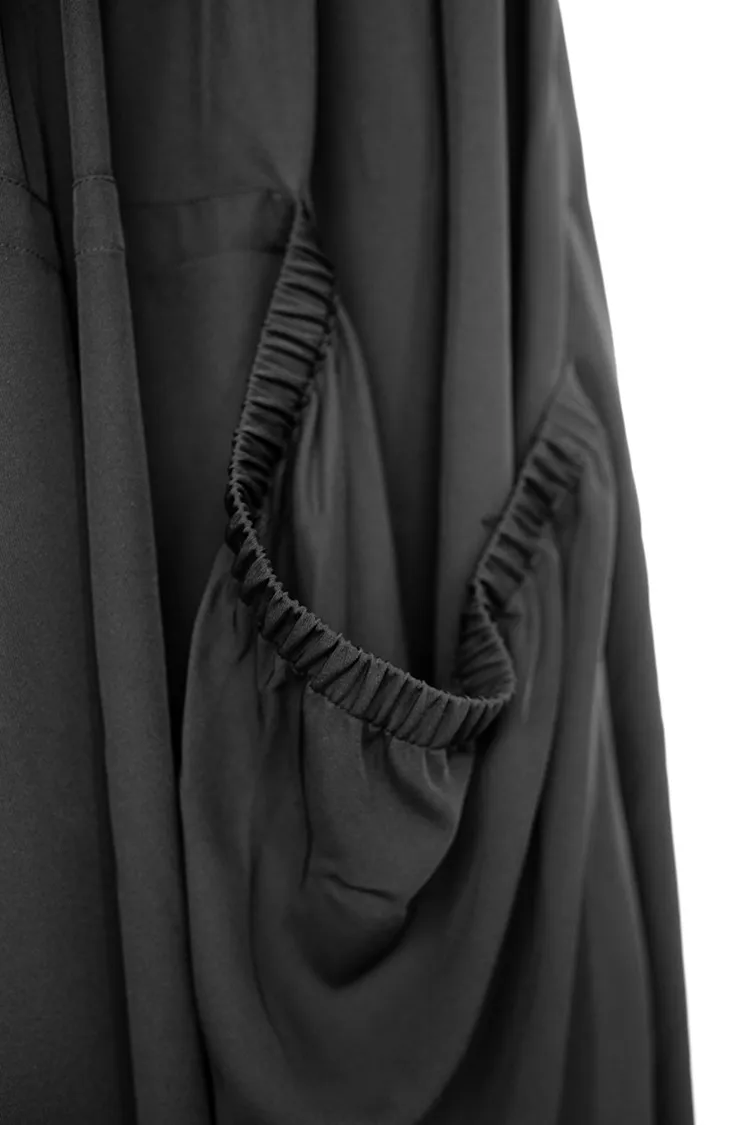 New autumn/winter men's hair stylist fashion ultra loose casual culottes black elastic pocket culottes wide leg trousers