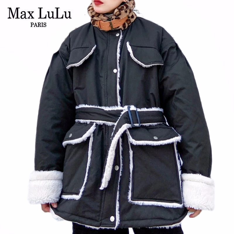 Max LuLu Корейская зимняя верхняя одежда женская панк одежда женские леопардовые утепленные куртки зимние стеганые пальто теплые меховые парки размера плюс