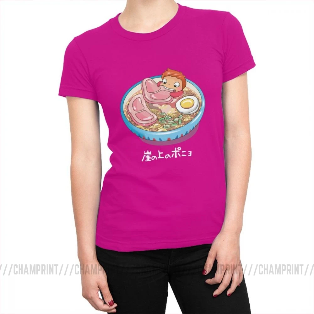Женская футболка для плавания с лапшей Ponyo on the Cliff, забавная Футболка Harajuku, Tumblr, хлопковые топы, футболки, Корейская женская одежда, большой размер - Цвет: Фуксия