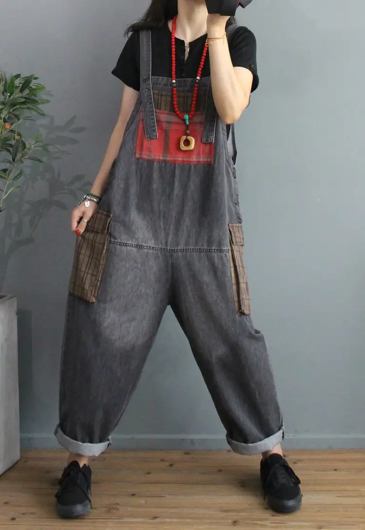 Max LuLu 2020 New Autumn Korean Fashion Designer Womens Plaid Denim Trousers Ladies Printed Vintage Jeans Casual Loose Overalls