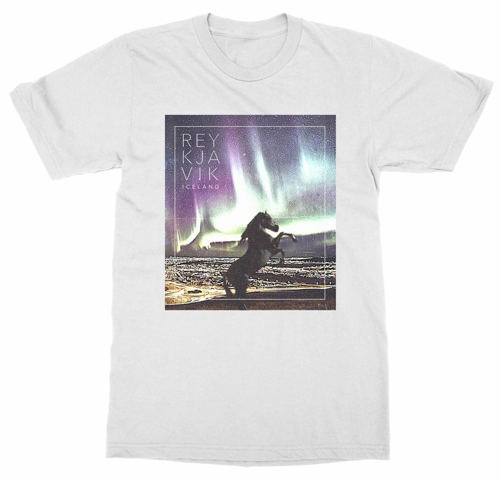 Reykjavik Iceland Northern Lights T-Shirt World City Travel Passport Vacation Homme Customized Tee Shirt | Мужская одежда