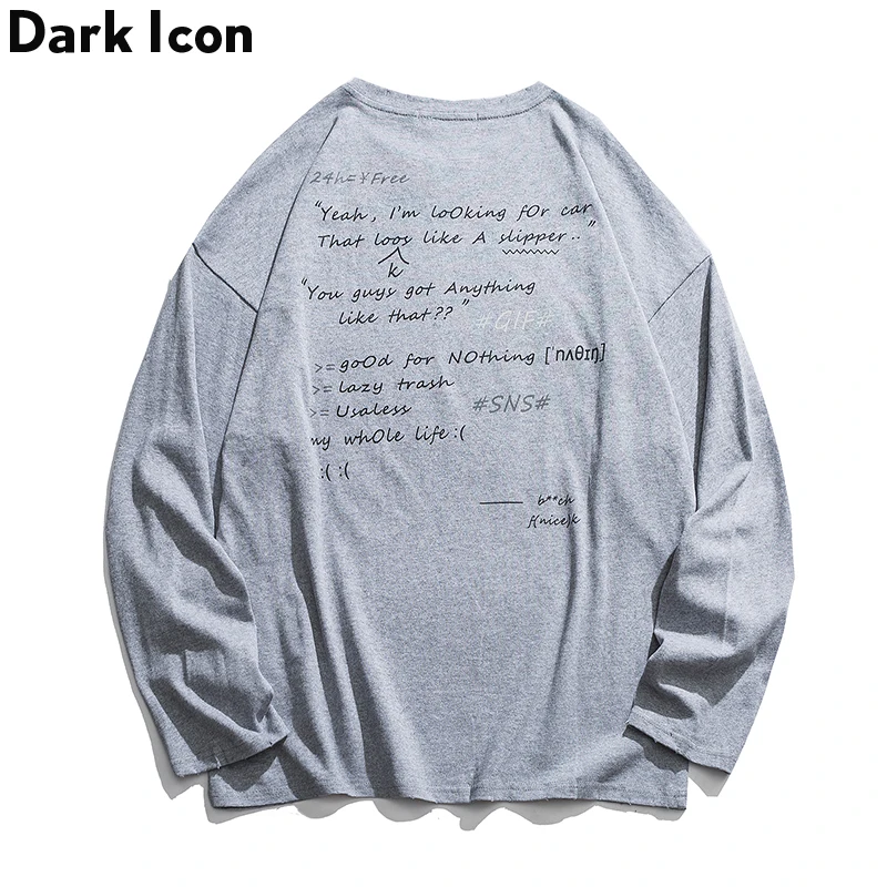 Мужская футболка с надписью Dark Icon и круглым вырезом осенняя уличная длинным