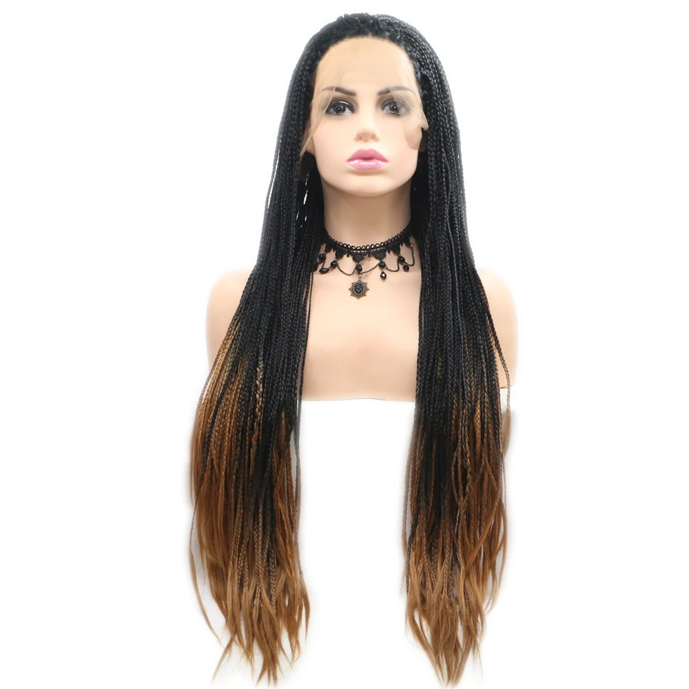 

Sylvia Black To Brown Braids Synthetic Lace Front Wigs Long Heat Resistant Fiber Hair For Women