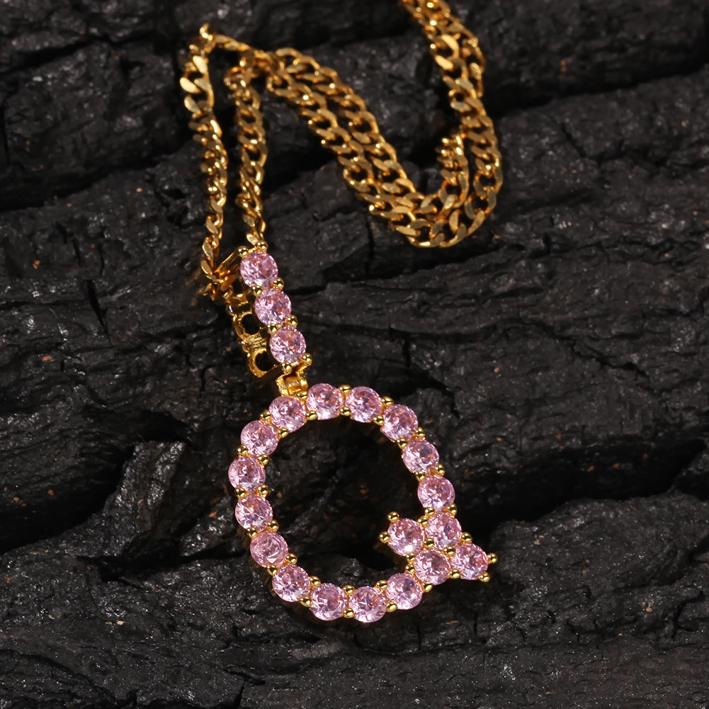 UWIN, розовый, Iced, маленький размер, CZ, теннисная ссылка, первоначальное ожерелье с буквами и кулоном, для женщин, кубический цирконий, серебро/золото, ювелирное изделие