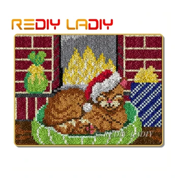 

Latch Hook Rug Kits Crocheting Carpet Rug Santa Kittens Acrylic Yarn Pre-Printed Canvas Cushion Mat DIY Crochet Tapestry Crafts