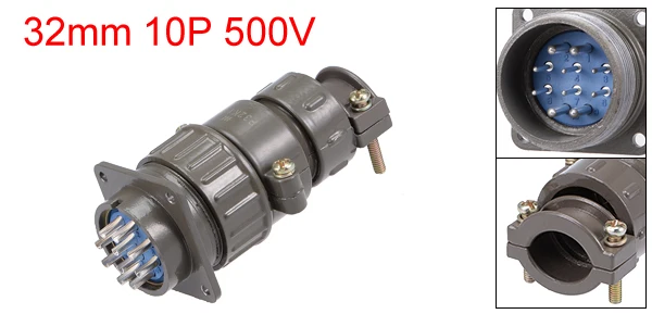 32mm 10P 25A 500V Авиационный соединитель uxcell 19-47,5 мм 2-14P 5-100A 250/500 В, водонепроницаемая Проводная панель, силовое шасси, металлическая фурнитура коричневого цвета - Цвет: 32mm 10P 25A 500V