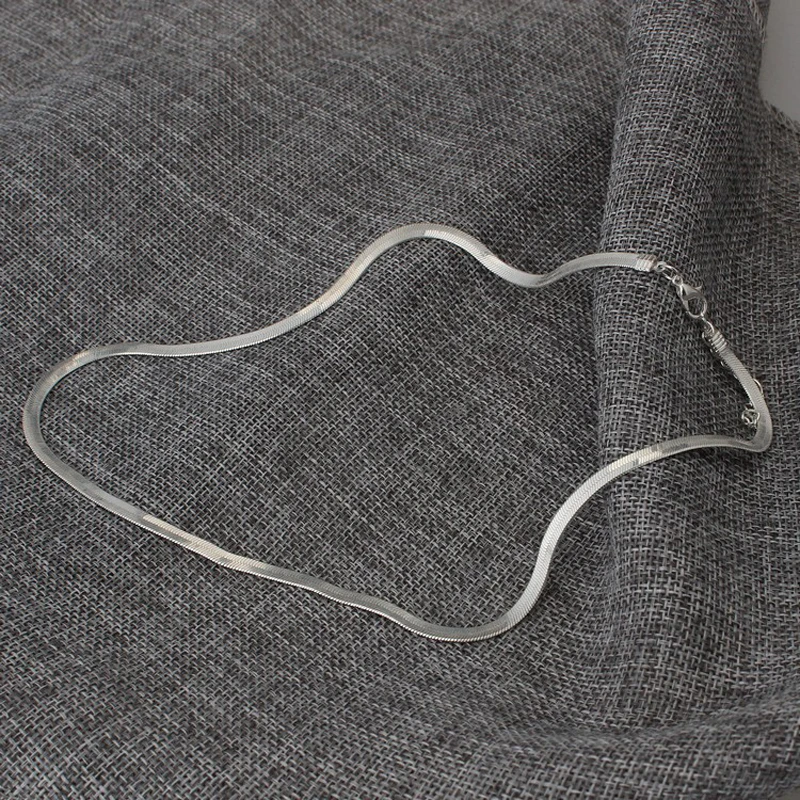 New Fashion Silver Plated Necklace Unisex Flat Snake Link Chain Lobster Clasp Collares Necklaces for Women Men Gifts 2021