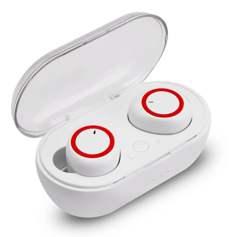 3D стерео звук Bluetooth V5.0 наушники-вкладыши TWS с наушники Портативный Беспроводной сенсорный вкладыши с зарядом Чехол спортивные бас гарнитура Авто Мощность ВКЛ/ВЫКЛ - Цвет: white-red