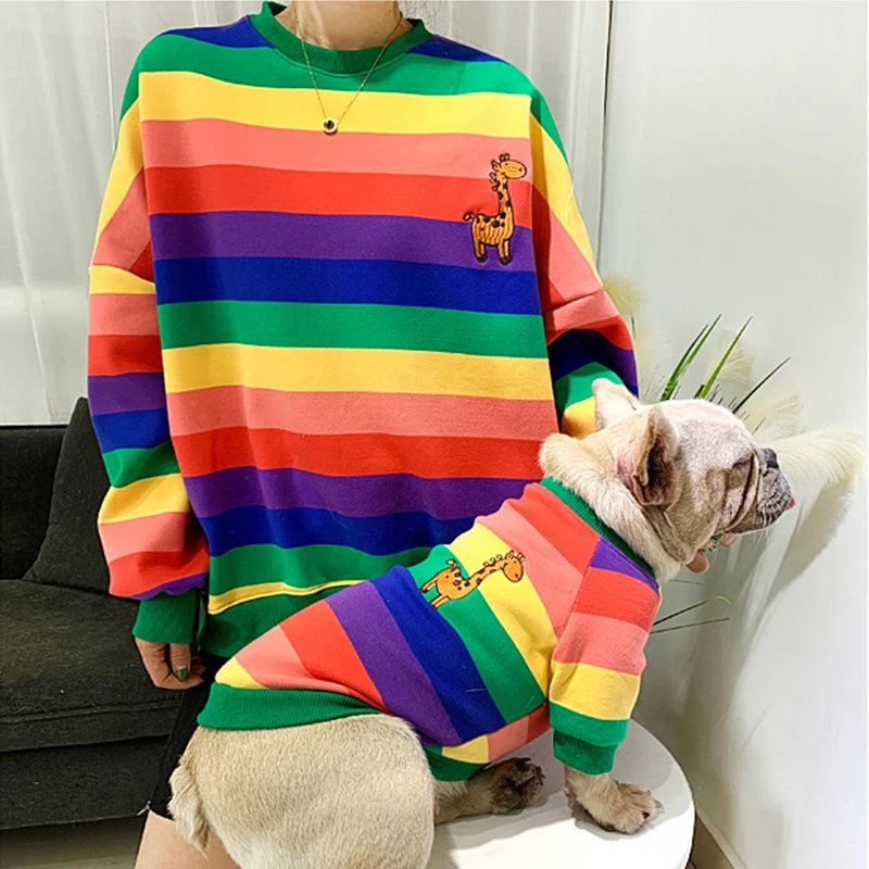 Winter-Owner-Pet-Dog-Clothes-for-Dog-Hoodie-Rainbow-Pet-Matching-Clothes-Pug-French-Bulldog-Clothing