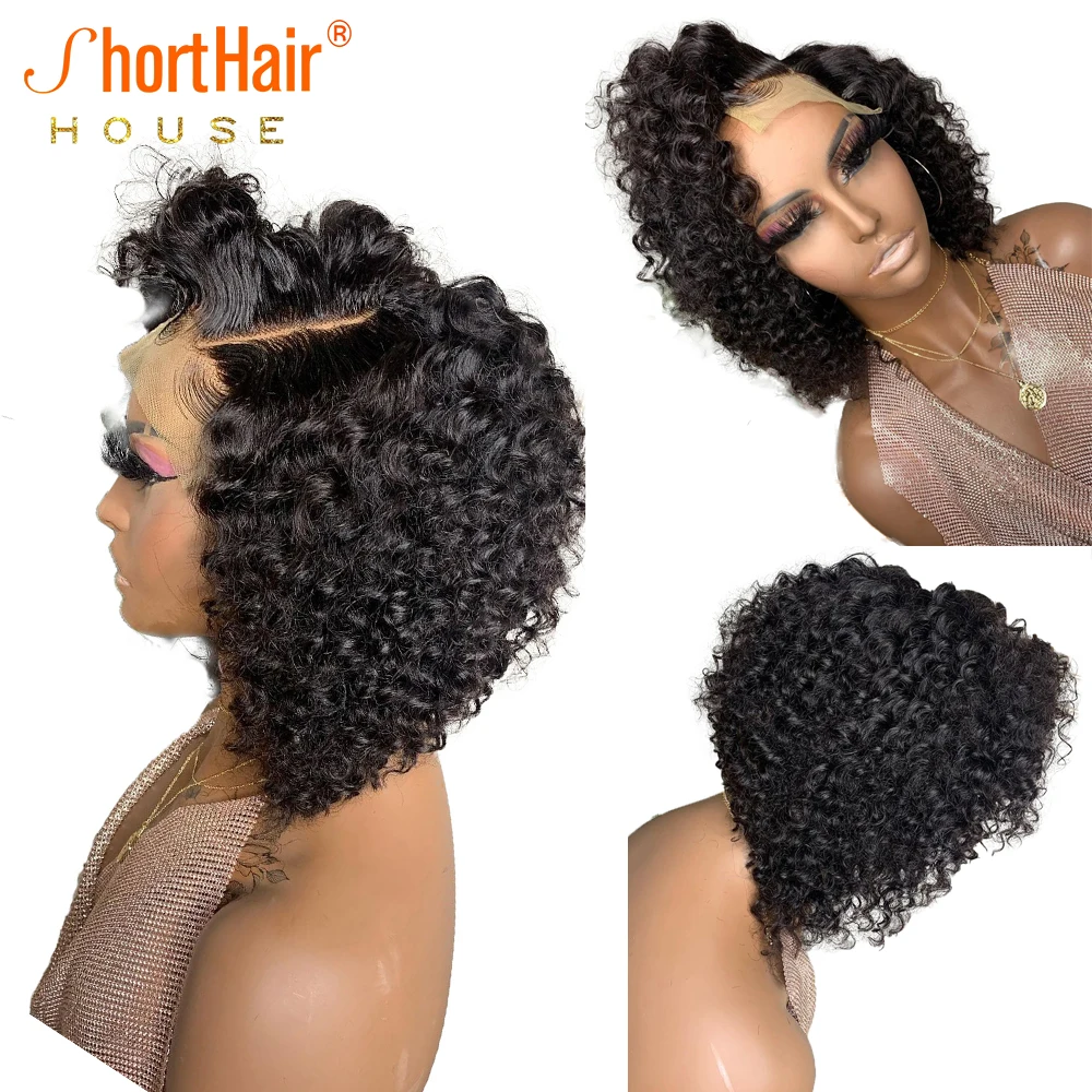 Deep Curly Side Parting Wigs 13x4 Lace Front Wigs For Women Human Hair Brazilian Short Curly Bob Wig Pre Plucked Invisible Lace