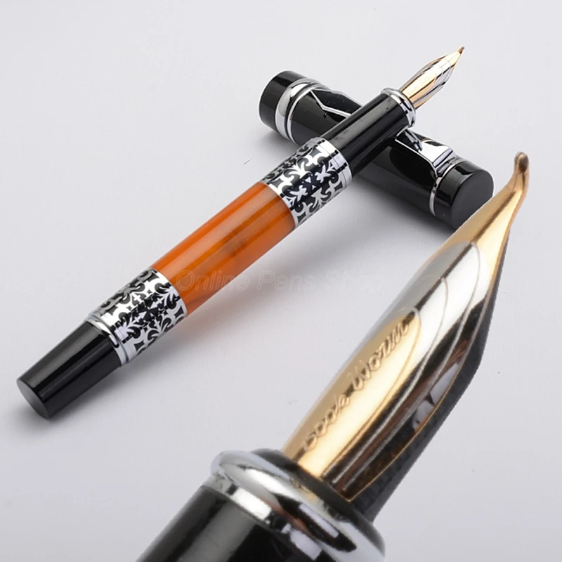 Bookworm 675 Celluloid Calligraphy Fountain Pen Bent Nib Beautiful Silver Flower Pattern Ink Pen Fit Office & Home & School