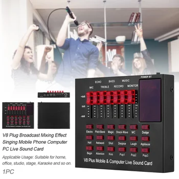 

V8 Plug Singing Video Chat Mixing Effect Live Sound Card Universal Home Audio Computer PC Mobile Phone Karaoke Microphone