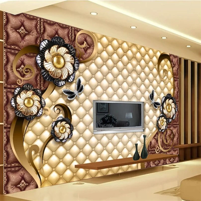 

beibehang Custom wallpaper 3d luxury black dahlia soft bag jewelry background wall 5d mural living room 8d decorative painting