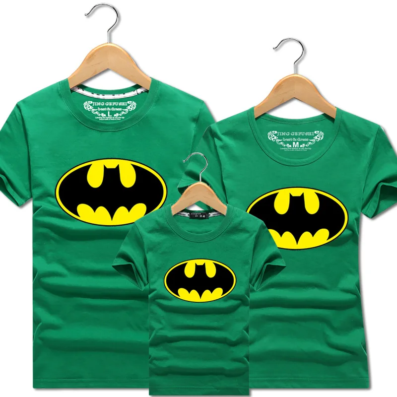 green Batman Tshirts Футболки с изображением Бэтмана, хлопковая одежда с короткими рукавами для папы, мамы, родителя и ребенка одинаковые комплекты для семьи подарки для детей, Прямая поставка - Цвет: green Batman Tshirts