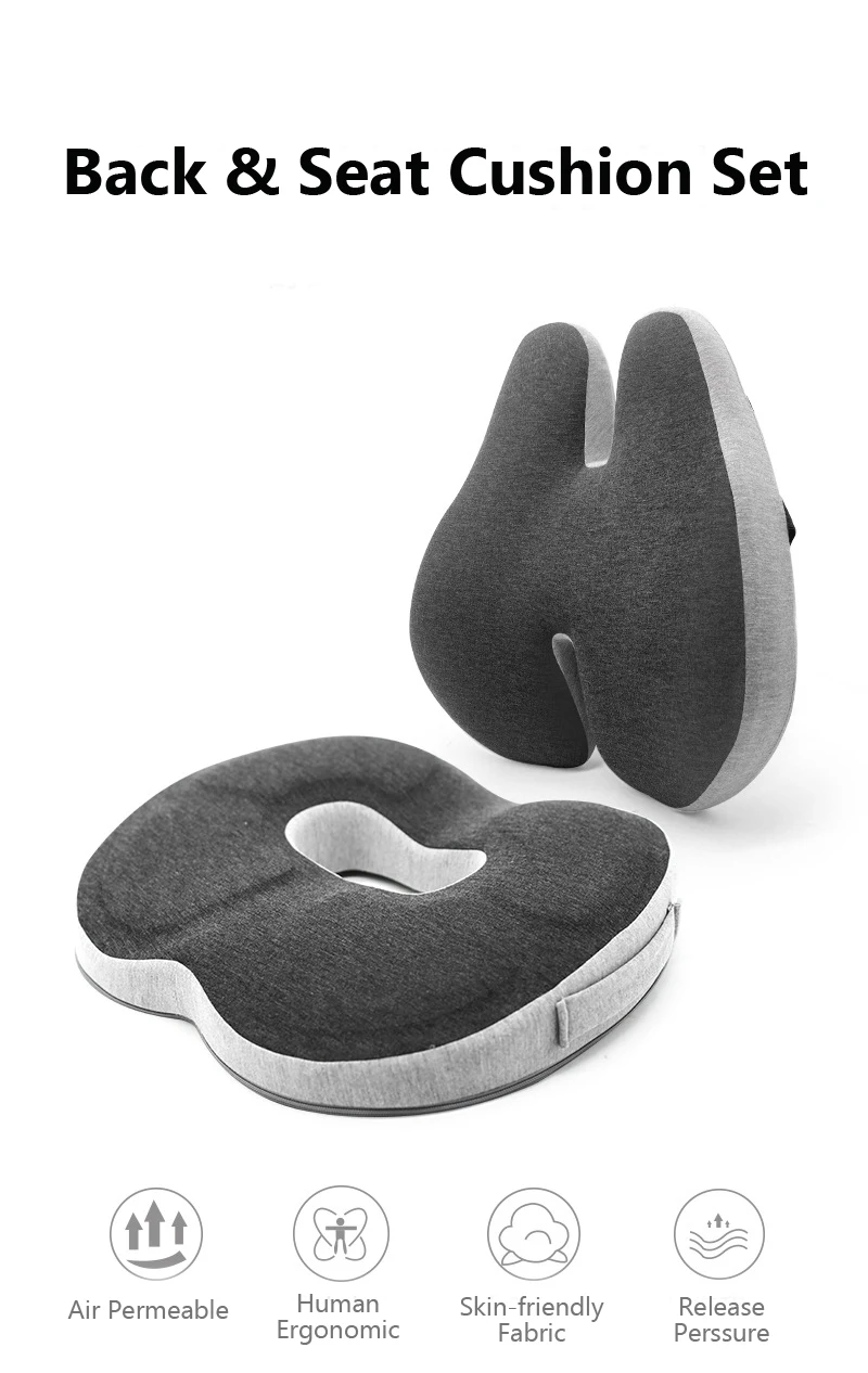 PurenLatex Memory Foam Cushion Seat Orthopedic Seat Chair Cushion Hemorrhoid Treat Cushion Back Cushion Relief Coccyx Pain
