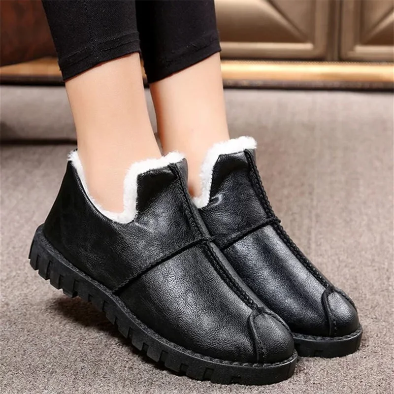 

Retro watreproof leather slippers female house shoes women winter outside slippers plush shoes warm home slippers for woman