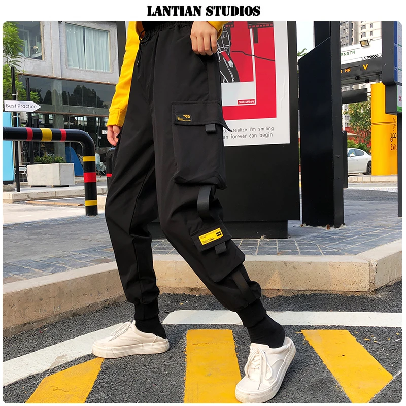 Black High Waist Cargo Pants Women Pockets Patchwork Loose Streetwear Pencil 2019 Fashion Hip Hop Women's Trousers | Женская одежда