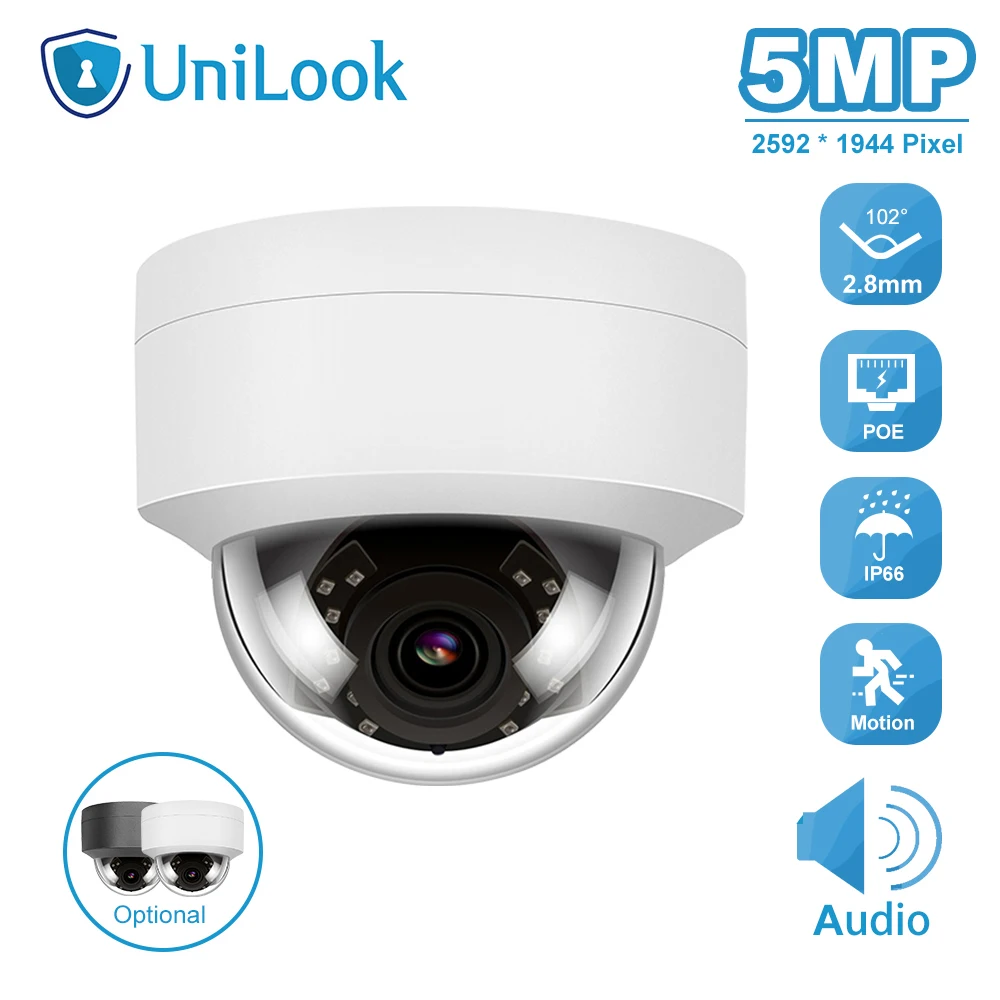 US $45.38 Unilook 5mp Dome Poe Ip Security Camera Outdoor BuidInMic Home Cctv Camera Ip66 Ir 30m Hikvision Compatible Onvif H265 P2p