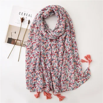 

winter Women's Fashion scarves beach Shawl Pink print Tassels headcloth lady Seaside Keep warm silk Scarf Neckerchief