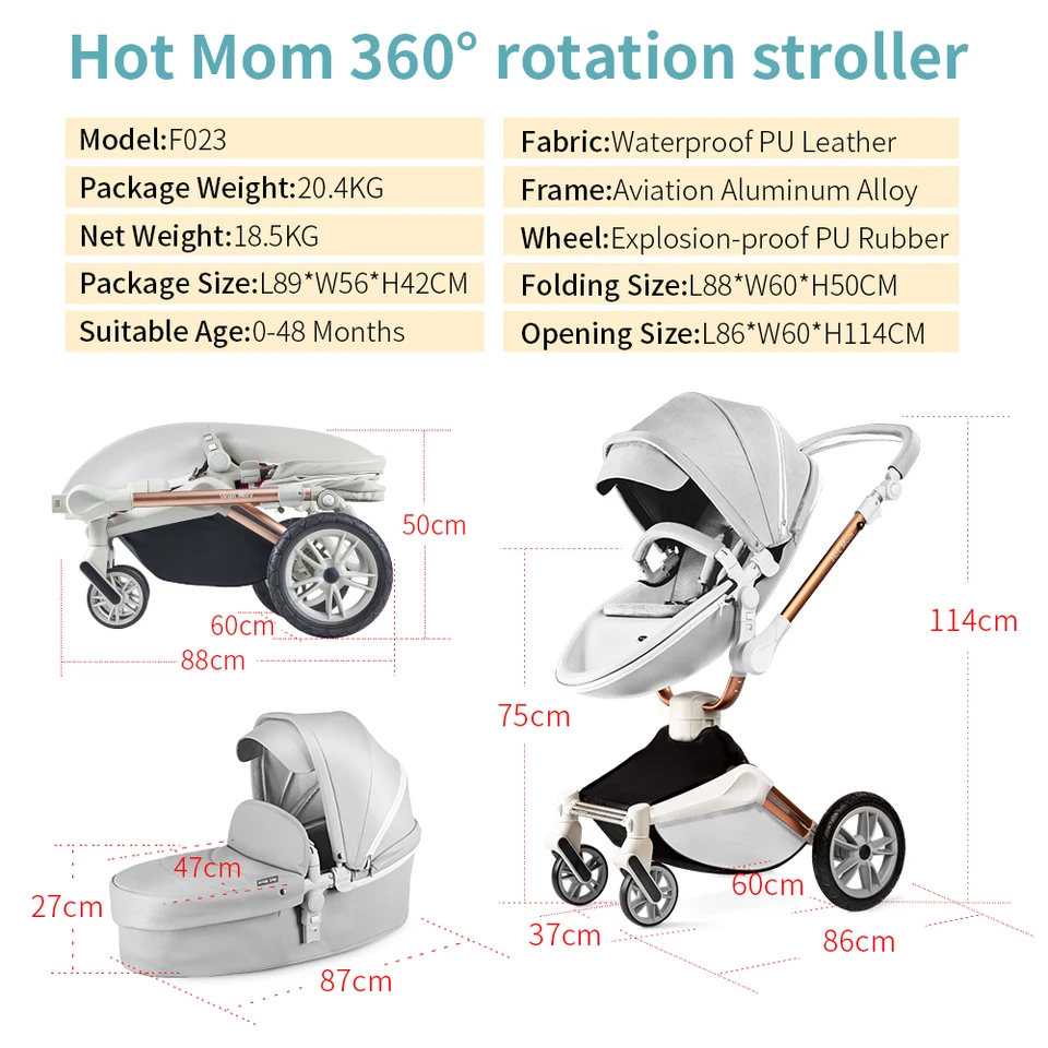 hot mom pushchair 2018 3 in 1 travel system with 360 rotation function grey