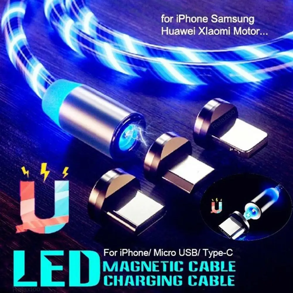 Magnetic Charger Cable LED Glow Flowing USB Charge Type C/Micro USB/8 Pin Fast Charging Cord lighting For iPhone 8 Android USBC|Mobile Phone Cables| - AliExpress