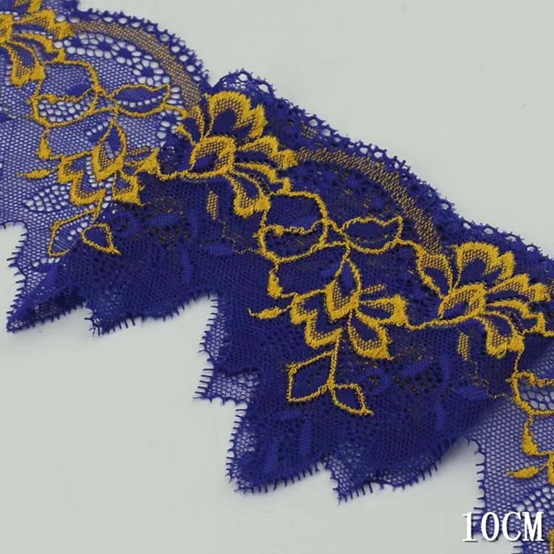 

1lot/160yards Elastic Lace Fabric Ribbon Blue Golden Floral Trim Diy Craft Fabric Width African Stretch Fabrics High Quality