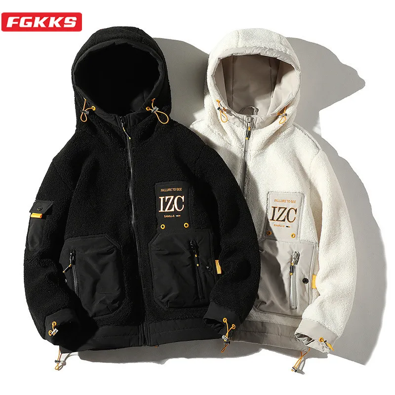 FGKKS Brand Men's Jackets Zip pocket Decoration Men Warm Wash Jacket Fashion High Street Hooded Patchwork Trend Jackets Male FGKKS Brand Men's Jackets Zip pocket Decoration Men Warm Wash Jacket Fashion High Street Hooded Patchwork Trend Jackets Male