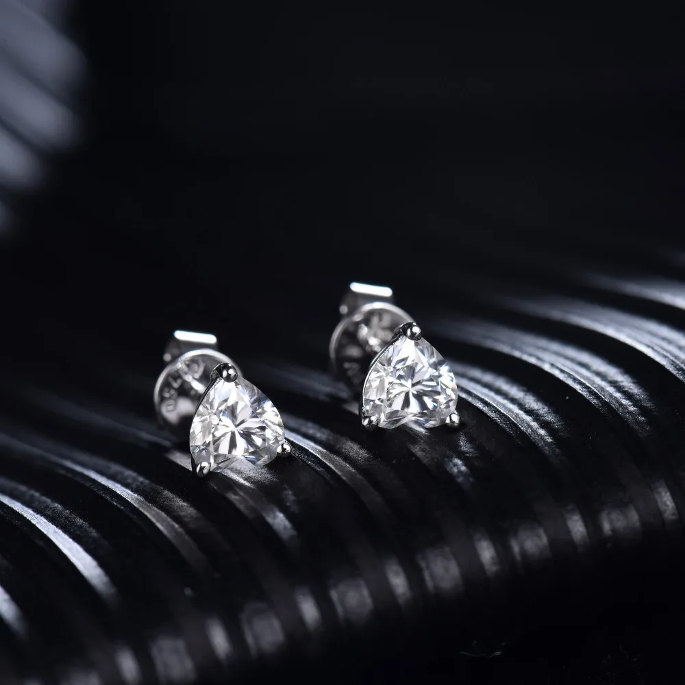 Женские классические серьги-гвоздики, 14 к, белое золото, 1ct, 2ct, блестящее сердце, Муассанит для помолвки, OL стиль, модные ювелирные изделия