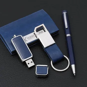 

U Disk Memory Card Keychain Business Gift Set Keychains + Business Card Holder + Ballpoint Pen + U Disk Office Set Employee Gift