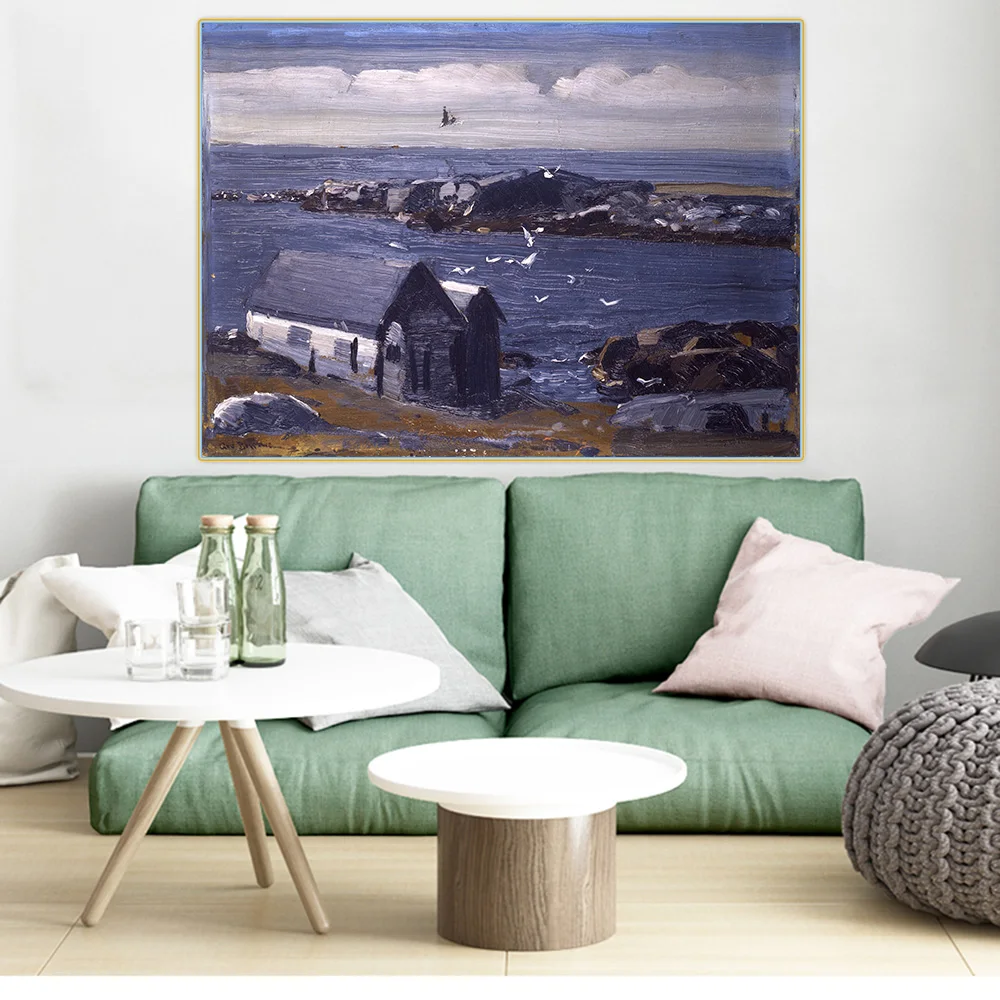 Цитон Джордж Bellows gulчайки Monhegan Canvas Холст Картина маслом пепел может школьный