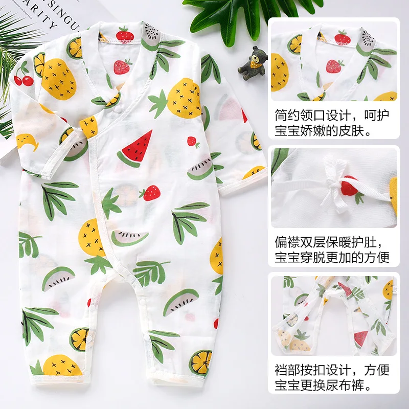 

Infant Gauze Long Sleeve Onesie Summer Ultra-Thin-Punched Sheet Red Newborns BABY'S FIRST Month Baby Kimono Ha Clothes