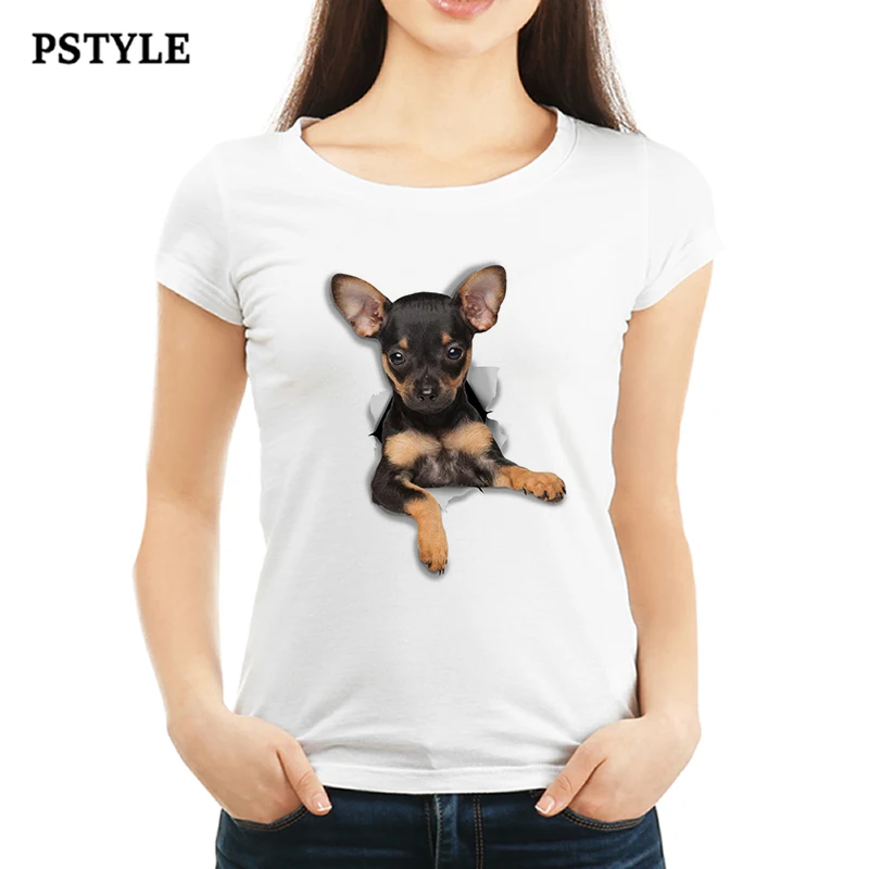 Pstyle, женская короткая летняя футболка, Забавные футболки, Милая футболка с 3D принтом собаки, женские футболки для девочек, топы, Прямая поставка, брендовые футболки