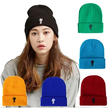 

Hot Ins2020 Autumn And Winter Embroidery Popular Knitted Hat Hood Windproof Hat Fluorescent Bright Wool Cap Fine Knitting