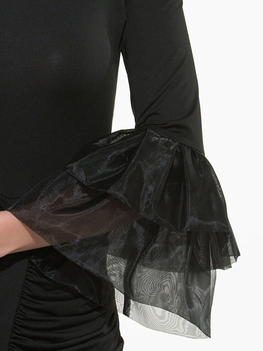 Элегантное женское облегающее платье с расклешенными рукавами Черное вечернее