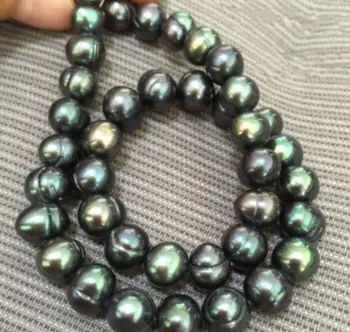 

Free Shipping HUGE 20 inch stunning tahitian 10-11 mm black green pearl necklaces 925silver CLASP