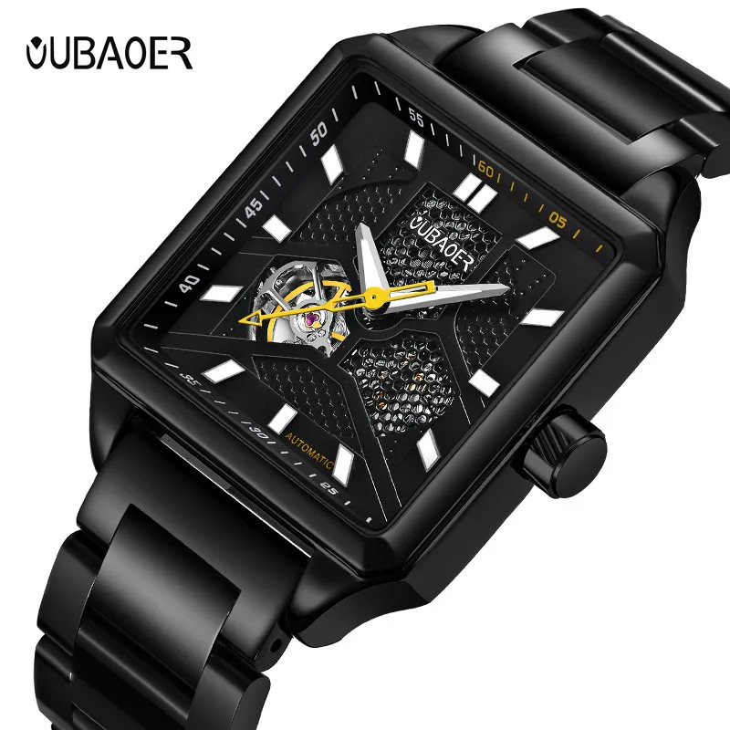 

Hot Selling Fully Automatic Analog Watch Fashion MEN'S Watch Hollow out Waterproof Steel Belt Square Analog Watch